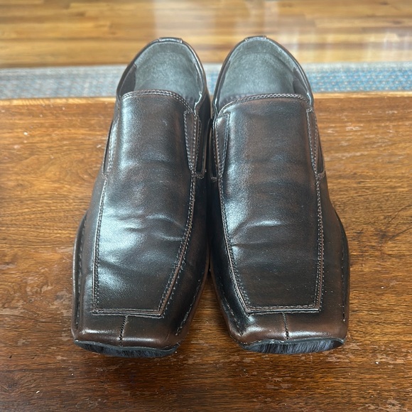 Brown Slip-On Loafers with Square Toe Design - Picture 1 of 6